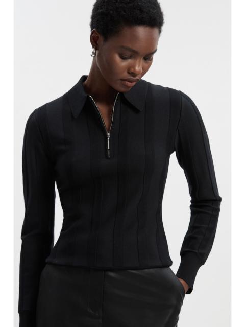 Rib Knit Colour Block Zip Through Top