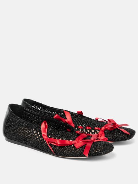 Bow-detail crochet ballet flats