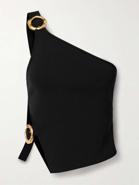 Valeria one-shoulder buckled stretch-knit tank Black
