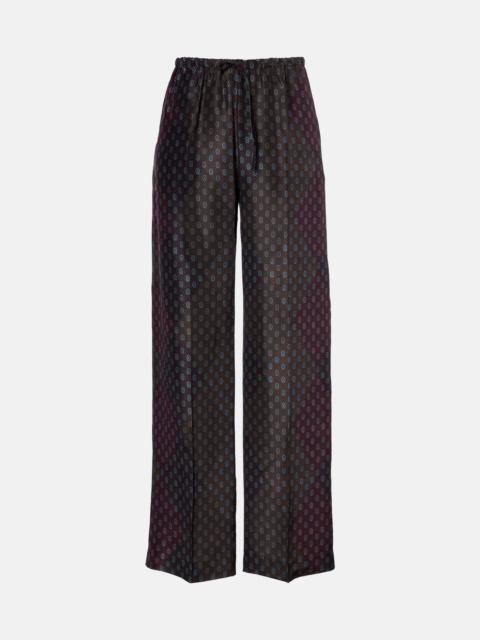 Printed silk satin straight pants