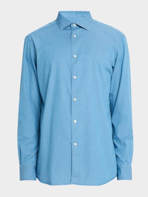 Men's Washed Denim Classic Fit Button-Down Shirt