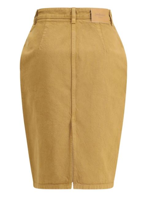 rear-slit cotton midi skirt