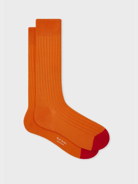 Orange Cotton-Silk Ribbed Socks