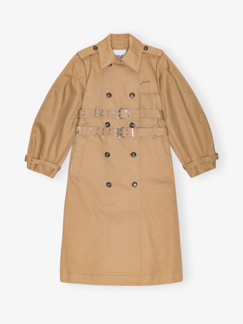 CAMEL BONDED COTTON TRENCH COAT