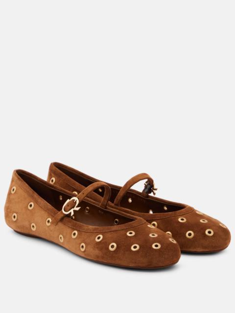 Studded suede Mary Jane flats