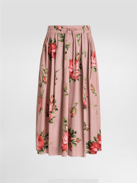 Rose bouquet-print midi skirt