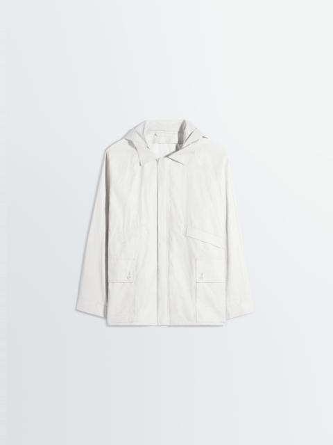 RAIN JACKET WITH DETACHABLE HOOD IN COATED TECHNICAL LINEN