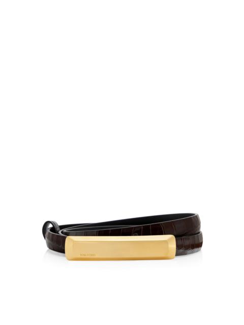 STAMPED CROCODILE LEATHER 15 MM BAR BELT
