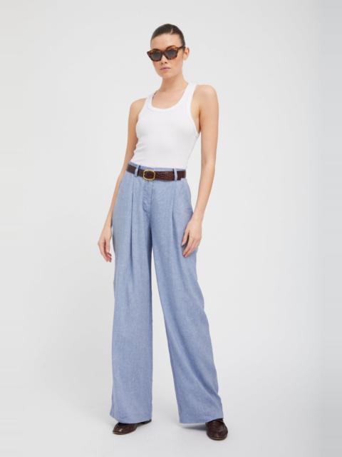 BLUE LINEN PALOMA PLEATED TROUSERS