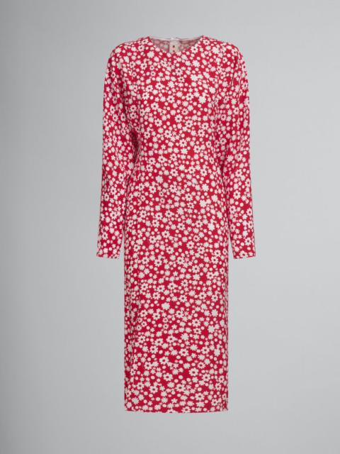 SATIN MIDI DRESS WITH RED AND WHITE POP FIELDS MOTIF