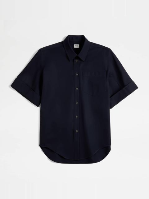 SHIRT IN WOOL AND COTTON - BLUE