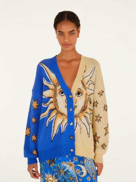 Mixed Mystical Sun Buttoned Knit Cardigan
