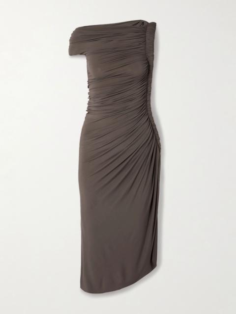 One-shoulder draped stretch-jersey midi dress Taupe