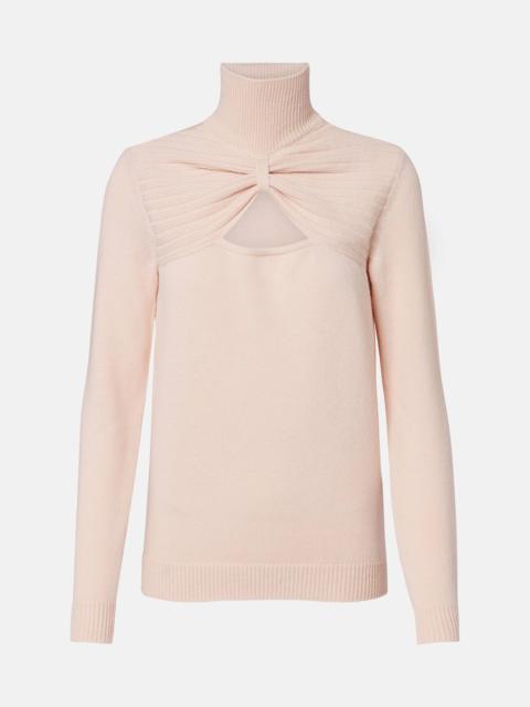 Cutout gathered virgin wool turtleneck sweater