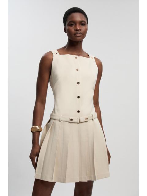 Ponte Button Front Pleated Mini Dress