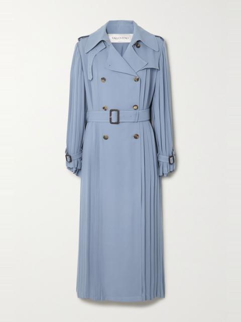 Pleated silk-crepe trench coat