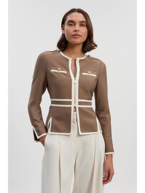 Figure Form Bandage Military Contrast Piping Knit Split Hem Jacket