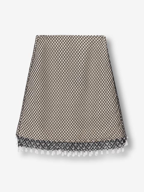Crystal-embellished fishnet mini skirt
