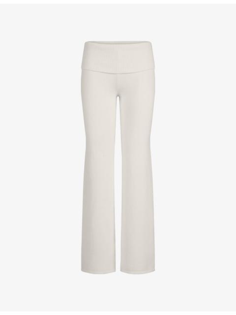 Foldover-Waistband Straight-Leg Knitted Trousers