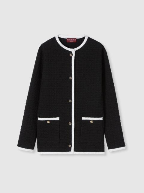 Tweed wool cardigan with embroidery