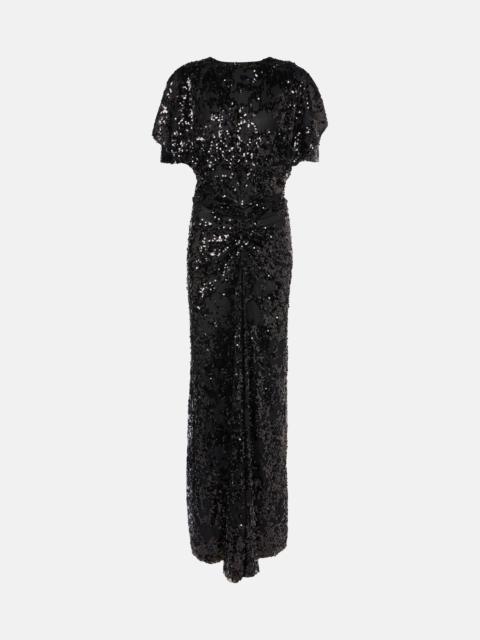 Sequined gathered gown