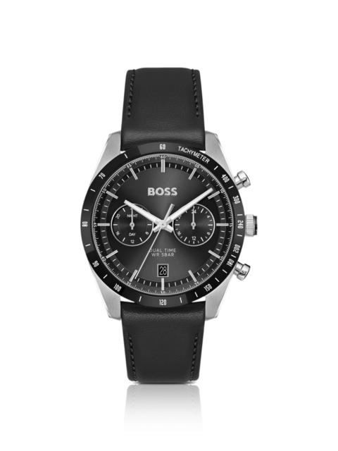 LEATHER-STRAP WATCH WITH BLACK DIAL