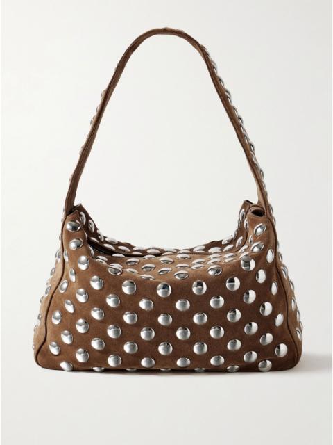 Elena medium studded suede shoulder bag Tan