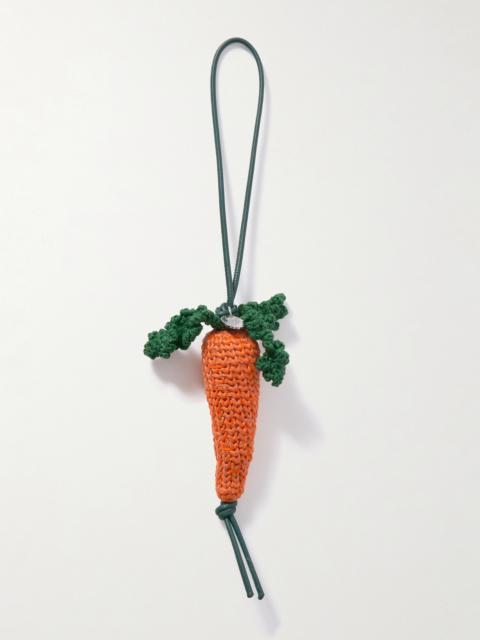 Carrot Crocheted Cotton And Leather Bag Charm