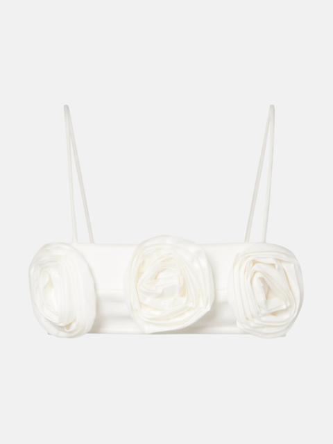 Floral-appliqué cotton-blend bandeau top