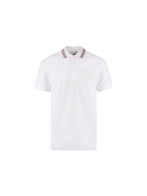 Burberry Embroidered Logo Biologic Piqu Cotton Polo Shirt White