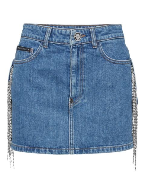 crystal-embellished denim mini skirt