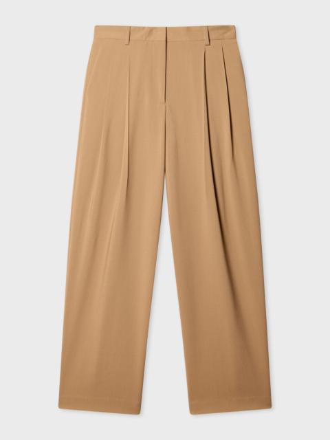 Women's Tan Brown Two-Ply Merino Wool Pleated Trousers