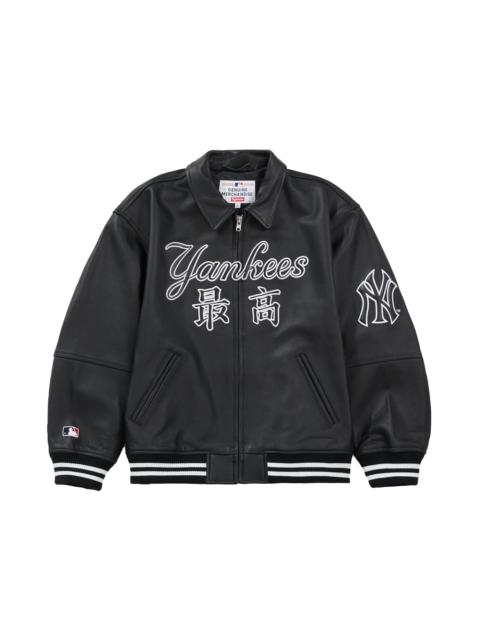 Supreme New York Yankees Kanji Leather Varsity Jacket Black