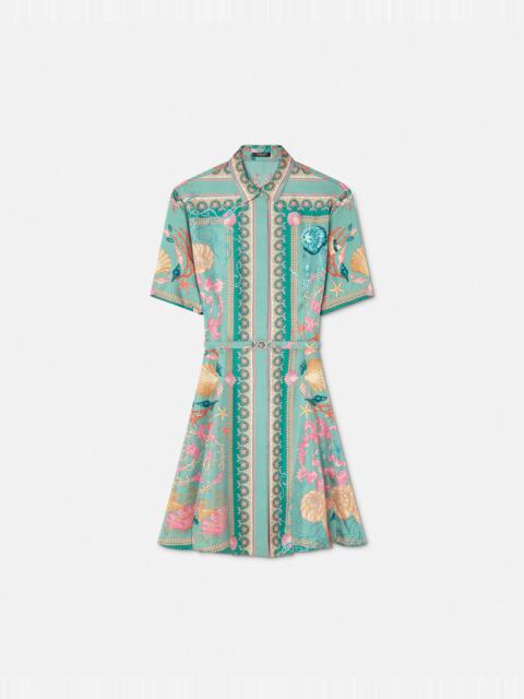 Underwater Barocco Silk Mini Shirt Dress