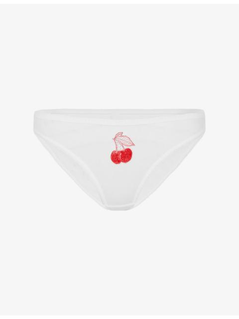 Perri Cherry-Embroidered Sheer-Tulle Tanga Briefs