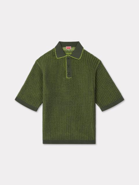 Oversized embroidered knitted polo in cotton mesh
