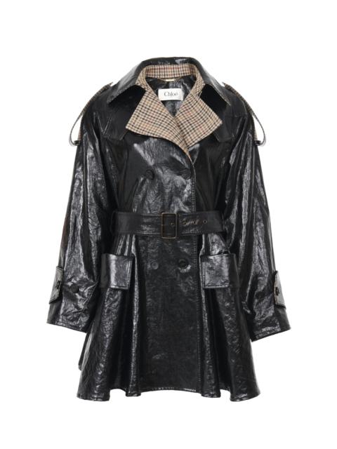 DOUBLE-BREASTED SHORT RIDING COAT IN COATED LINEN