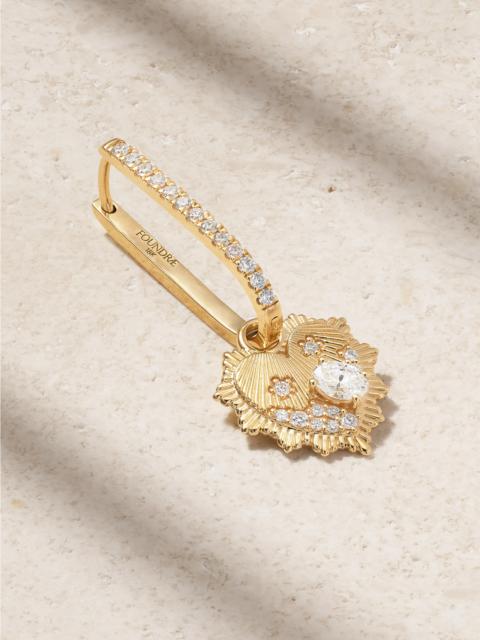 Heart Love Token Mini Medallion + Large Pave Fob 18-karat Gold Diamond Single Earring