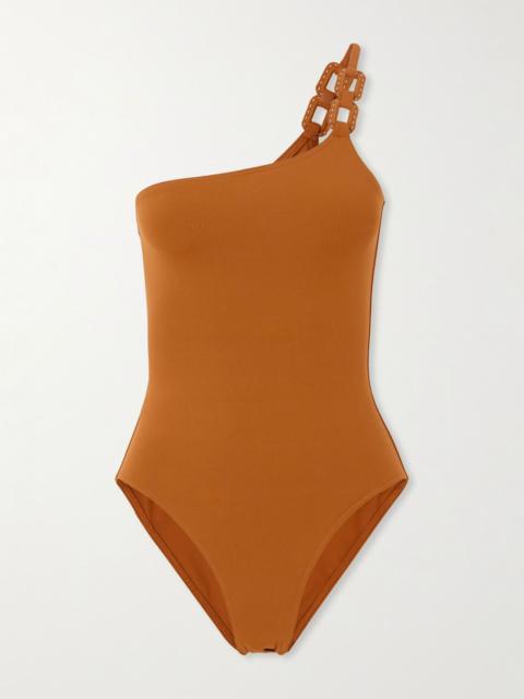 Ancre Plaisance one-shoulder embellished swimsuit Brown