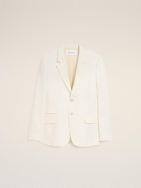 WHITE BLENDED LINEN SINGLE BREASTED STRAIGHT JACKET