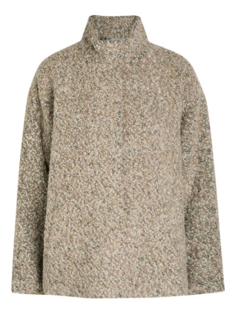 funnel-neck bouclé-texture jacket