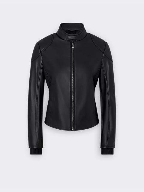 Leather jacket with padded shoulders