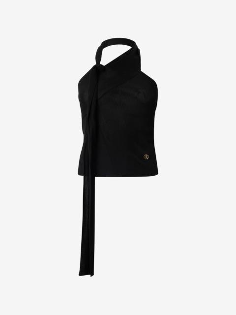 Black Open-Shoulder Knitted Top