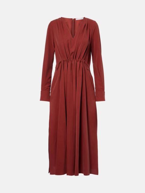 Full gathered silk canvas midi dress