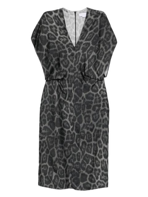 leopard-print V-neck midi dress