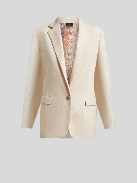 LONG CHECK JACKET WITH PEGASO BUTTONS