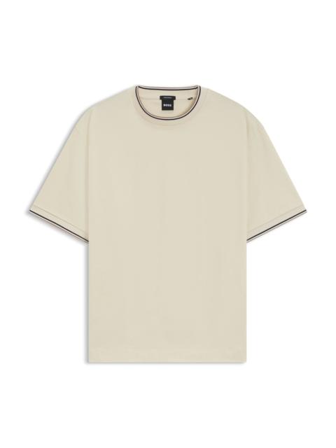 MERCERIZED-COTTON T-SHIRT WITH STRIPED CUFFS