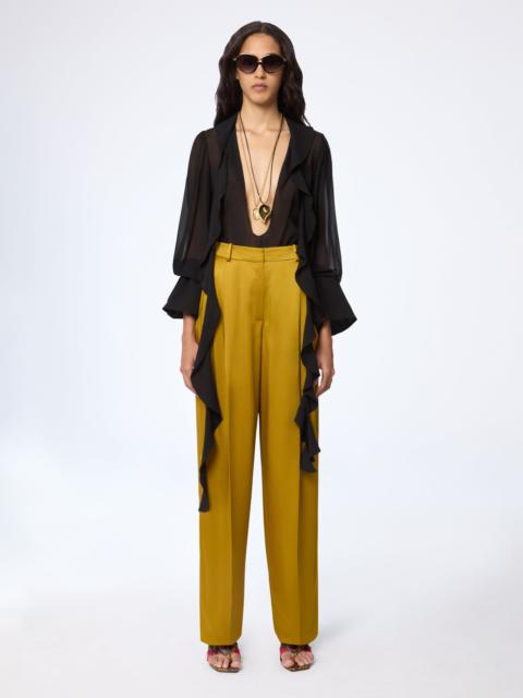Gold Wide-Leg Crepe Satin Pants