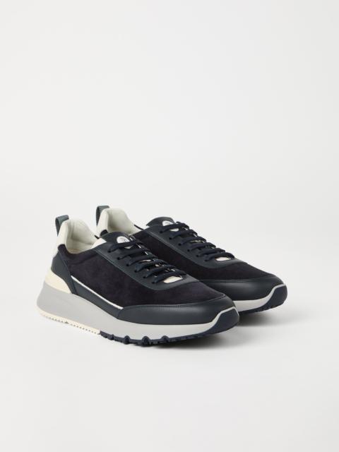 Washed suede and semi-polished calfskin runners