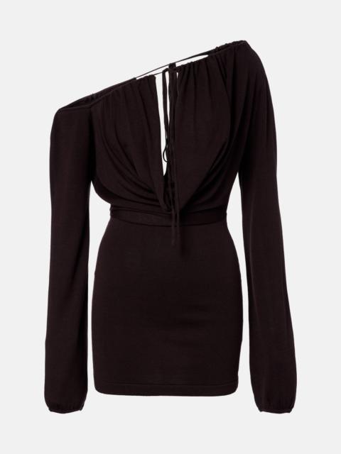 Sola asymmetric draped silk-blend minidress